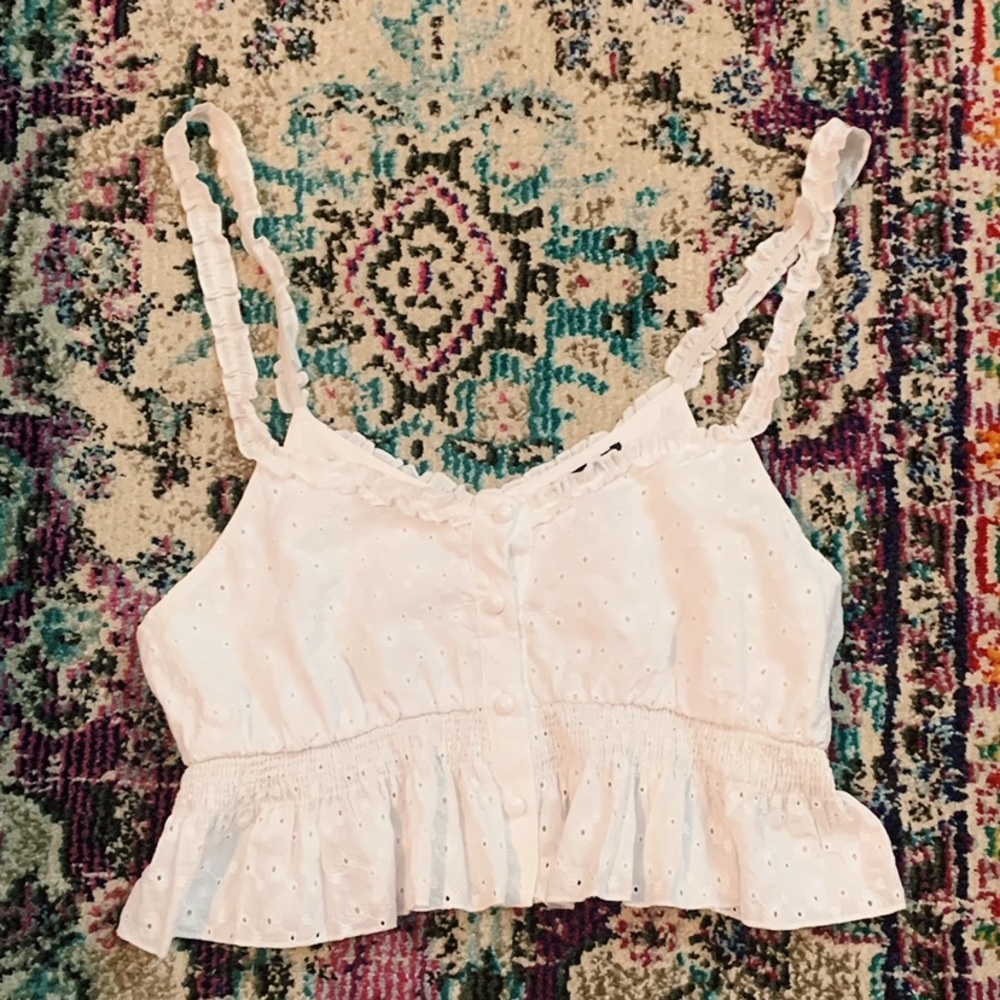 White boho button up tank top